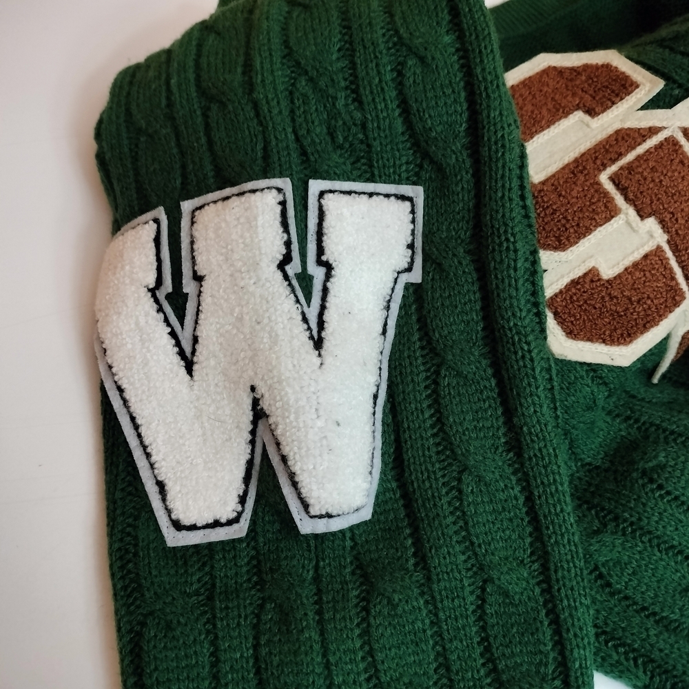 Manfinity Dark Green Varsity Patch Cardigan Letterman Knit Sweater Y2K XL - Picture 5 of 6
